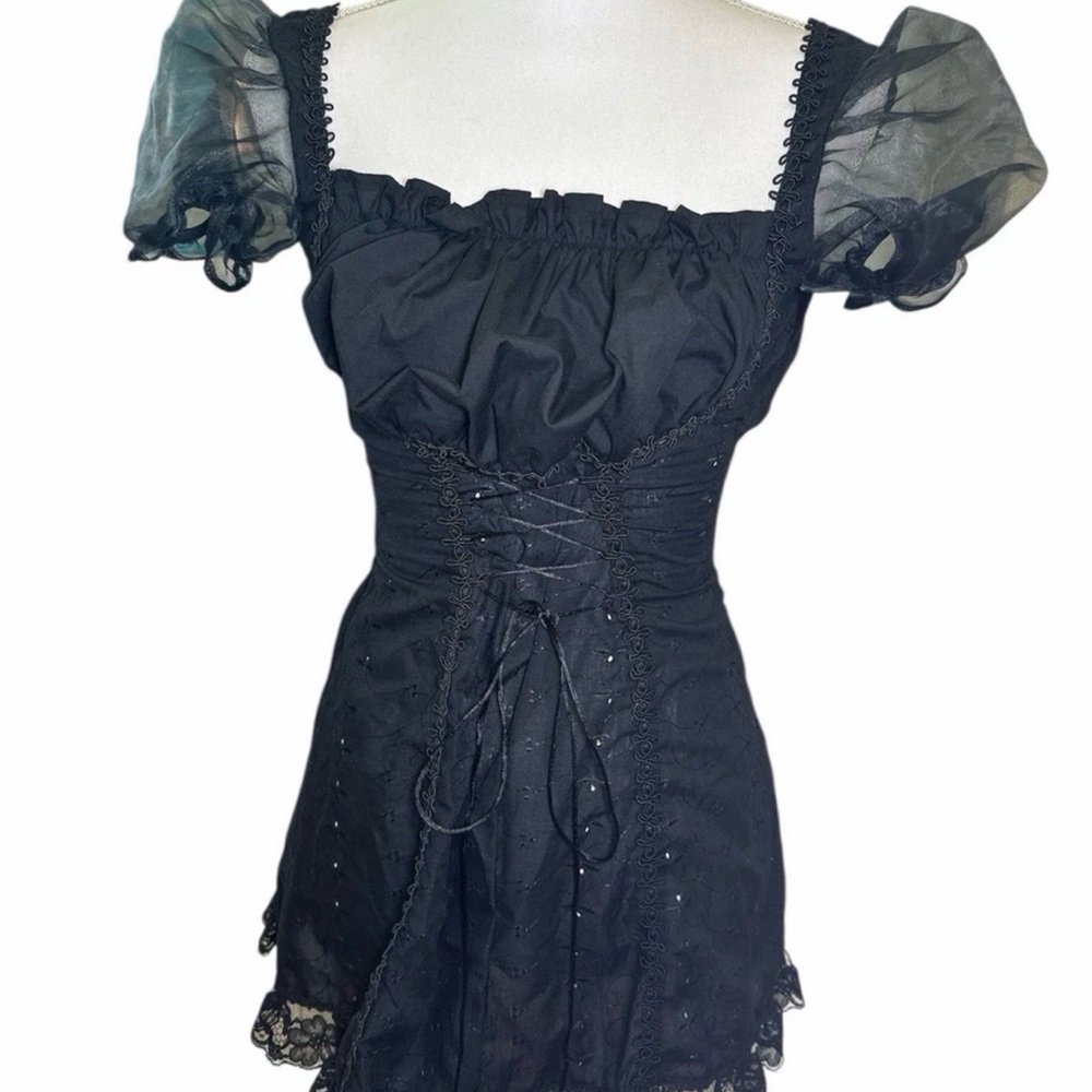 Elegant Black Mini Dress with Sheer Sleeves
